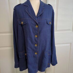 elena miro' Blue w/Mustard Pinstriping & Stitching Women's Jacket, US 14 L, NWT